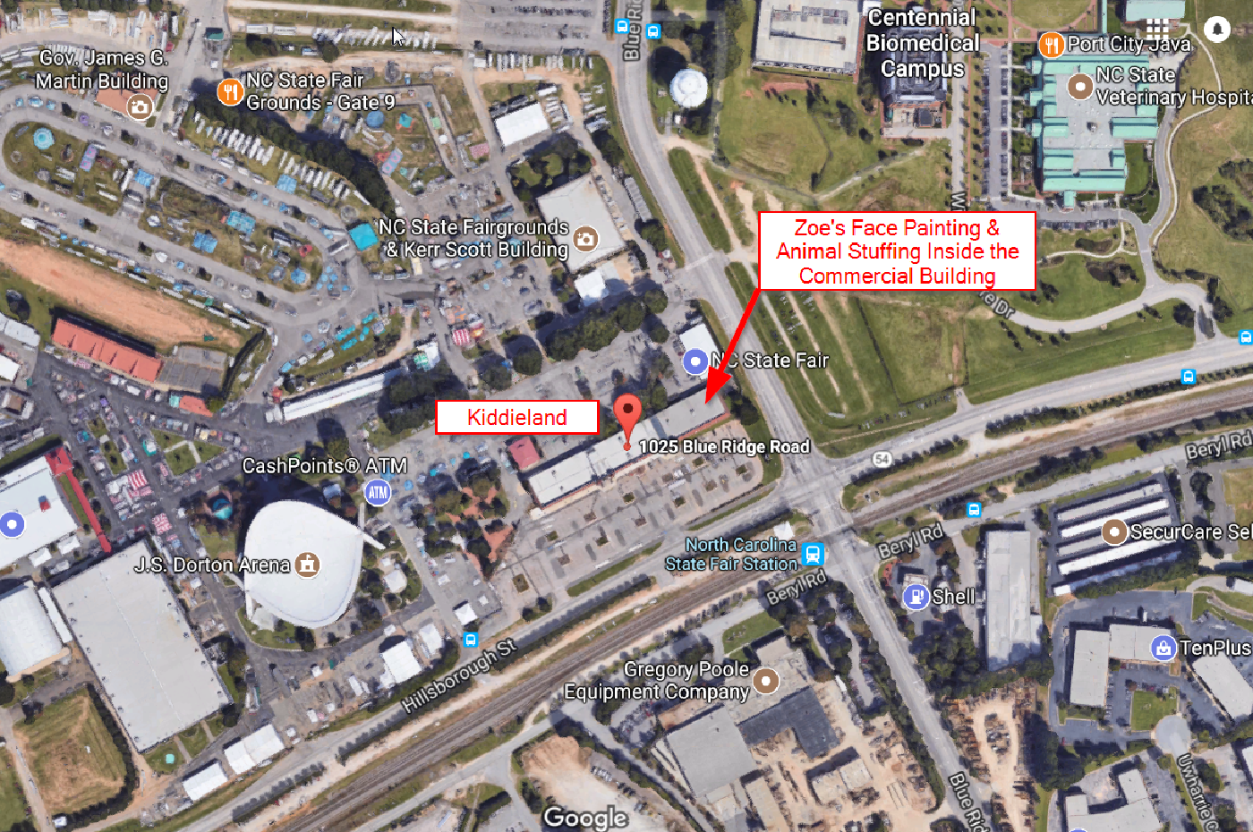 Map showing location of Zoe's booth at the NC State Fair
