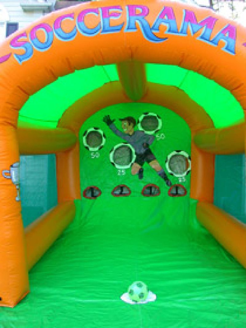 The goalie awaits your shot on the inflatable soccer game rental