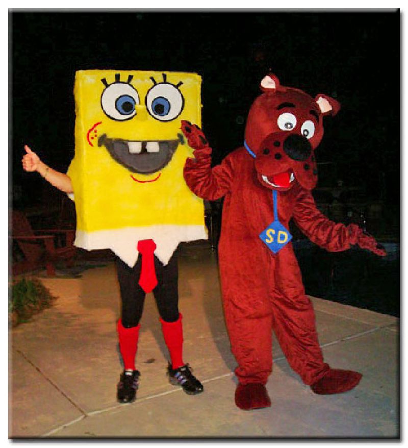 Yellow sea creature and Junior detective dog costumed character rental
